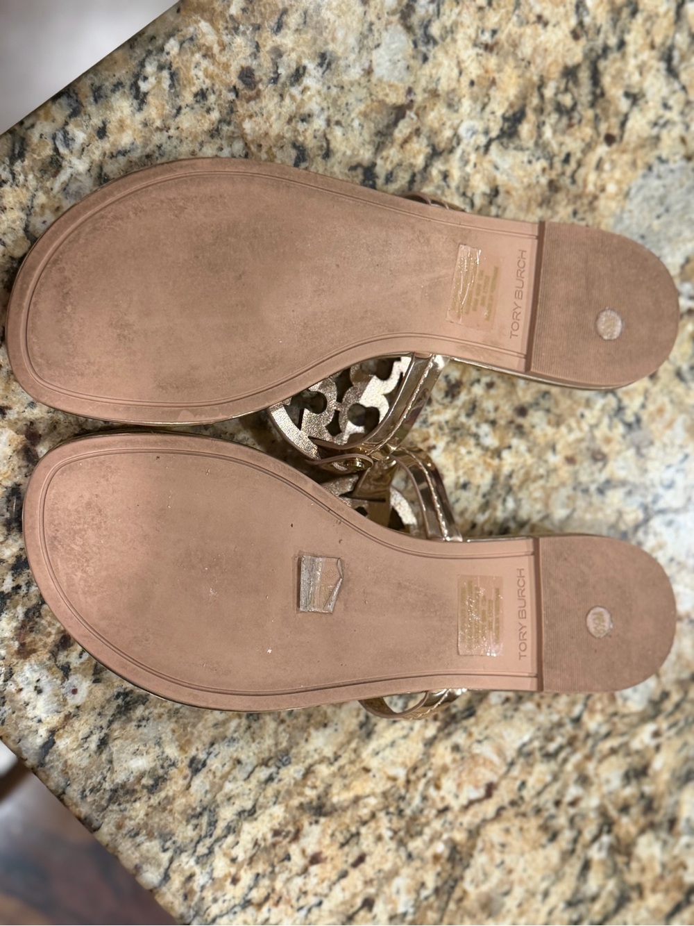 Tory Burch Metallic Rose Gold Logo Thong Sandals - Picture 3 of 9